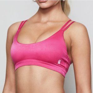 NWT Good American Woman's Shiny Double Strap Sports Bra Stretch Hot Pink Size 4